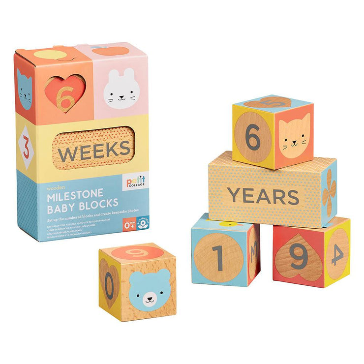 Petit Collage Wooden Milestone Baby Blocks
