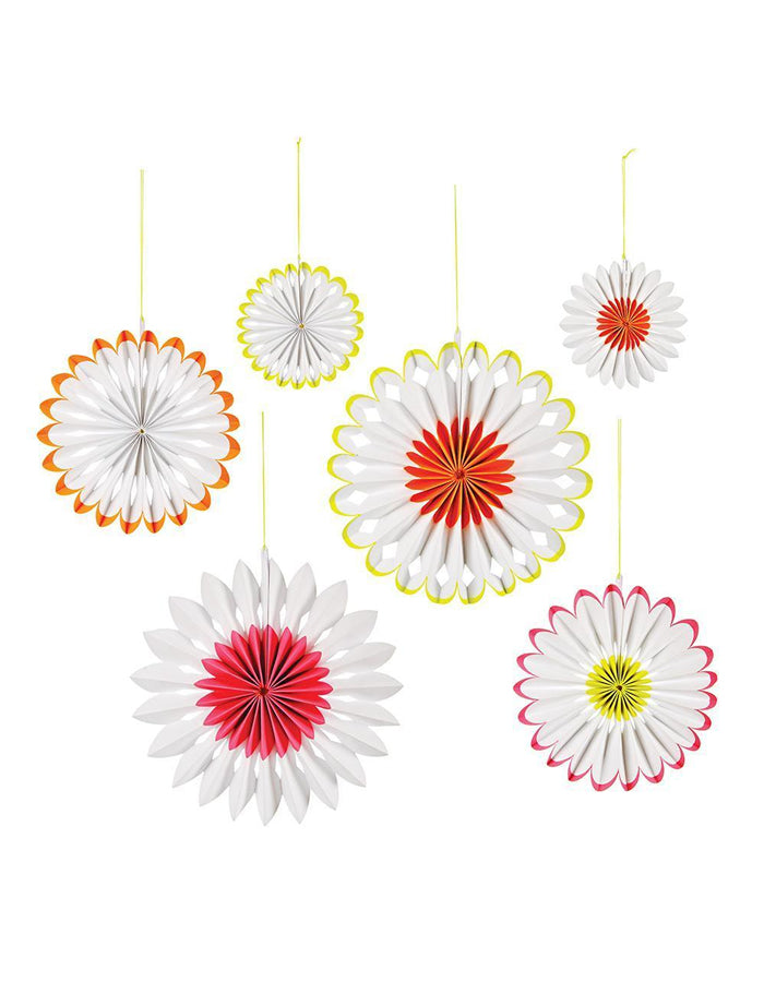 Neon Daisy Flower Pinwheel Decorations - Set of 6
