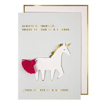Unicorn With Fabric Tassel Card
