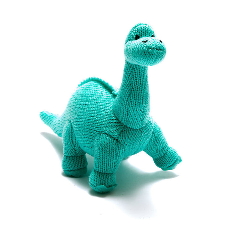 Knitted Diplodocus Dinosaur Rattle - Ice Blue